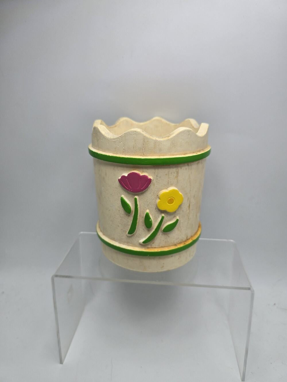 Vintage 1985 Wooden FTD 6 " Tulip Vase Planter Utensil Holder Retro Grandma Core